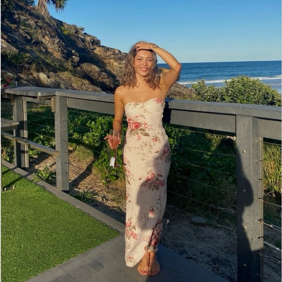 Princess Polly satin strapless floral print maxi dress nwot - Picture 4 of 5